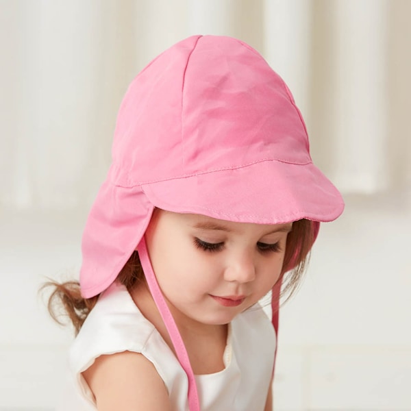 Pink Baby & Toddler Solhat med Flap til Nakkebeskyttelse - Justerbar Hakestropp - UV-Solbeskyttelse - Hovedomkreds 44-48 cm