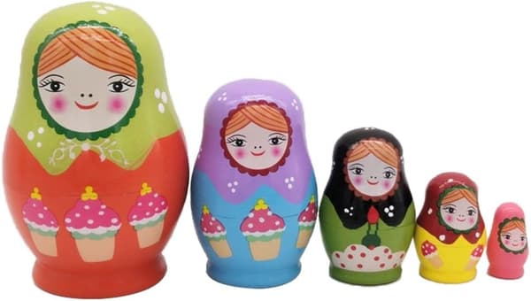 Set med 5 ryska Babushka-dockor i trä