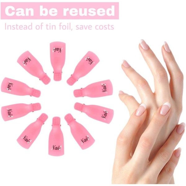 10 stk Akryl Neglekunst Klip Soak Off Cap Klip, Negleklip Fjerner, Til Negle Rengøring Fjern Gel Polish 450 stykker bomuld + 150 ml pulver presset flaske