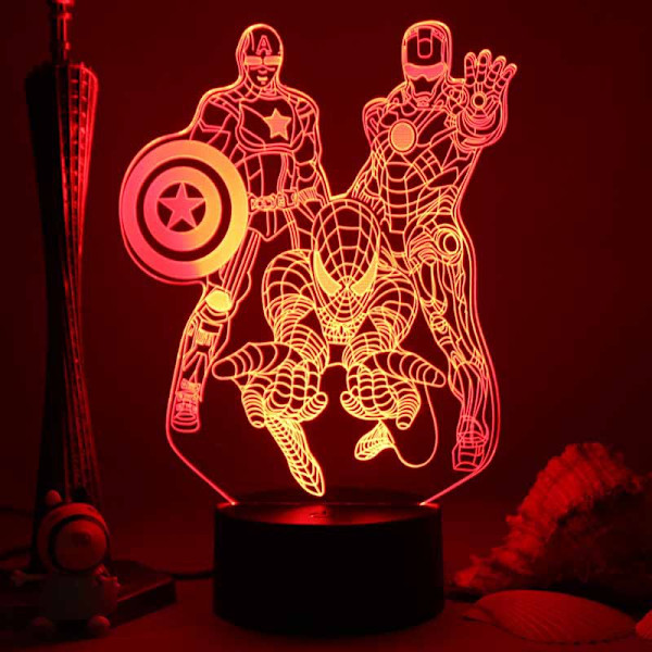 3D Natlys Superhero Mønster,-16 Farvevariationer/1 Fjernbetjening/1 Sort Base/med Berøringsindstilling Kreativ Værelsesdekoration Spiderman Figur