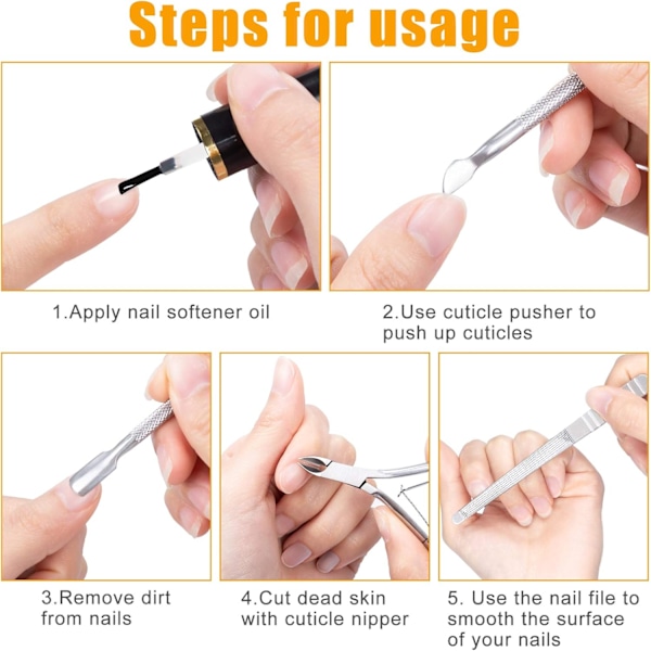 4 stücke Nagelhautzange mit Nagelhautschieber Nagelfeile und Nagelheber, Edelstahl Nagelhautschneider und -schneider Schönheitswerkzeug für Nägel und Zehennägel