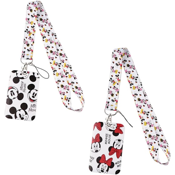 Mickey Minnie Lanyardsett - Lanyard med kortholder Mickey Minnie Lanyard Halsbånd Kvalitets Tegneserie Lanyard for Nøkler ID-kort Skole Kontor Buss Kort