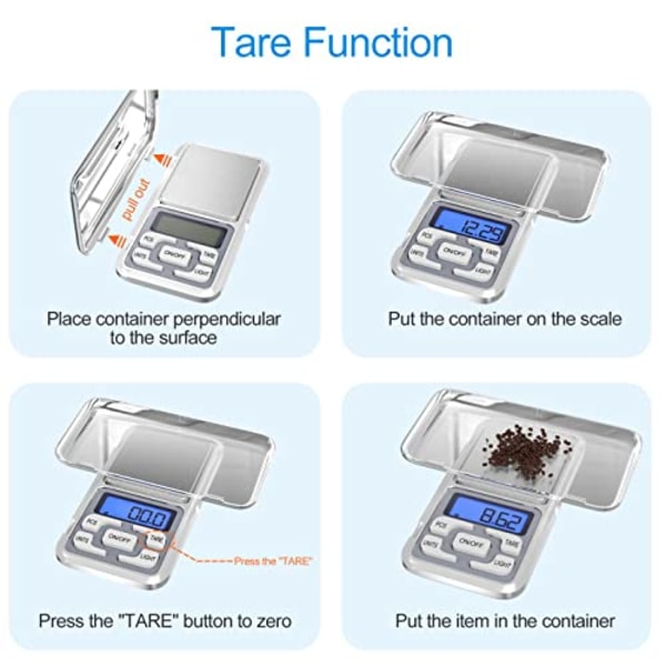 Præcisionskøkkenvægte, 0,01g-100g, Mini Multifunktionelle Madvægte med LED-Display og Tarafunktion, Elektronisk Vægt til Mad, Smykker, Medicin