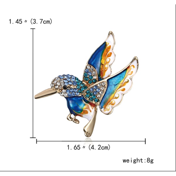 Antik Guld Emalj Kolibri Fågel Multi Färg Österrikisk Kristall Brosch Smycken