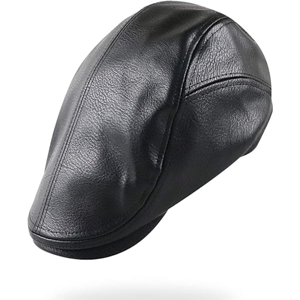 Mænds Flade Beret Hat Justerbar PU Læder Newsboy Ivy Golhat 56-60 CM
