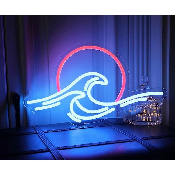 40 x 22 cm Solnedgång & Hav - Våg LED Neon Skylt för Cool Väggdekor för Vardagsrum, Pojk- och Flickrum, USB-driven