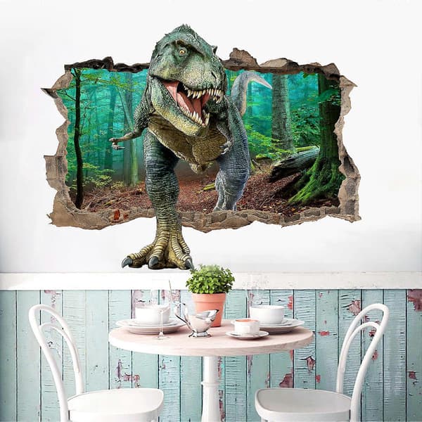 Skog Dinosaurie Väggdekaler 3D Djur Look Väggdekaler för Sovrum Väggdekor