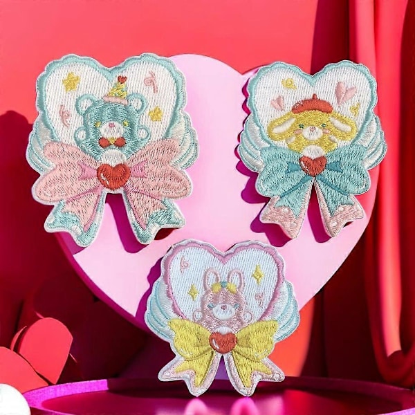 Set med 3 djurtyg knut klistermärken broderi patch klistermärke väskor handgjorda dekorativa klädtillbehör broderi klistermärke Blomsterklistermärken