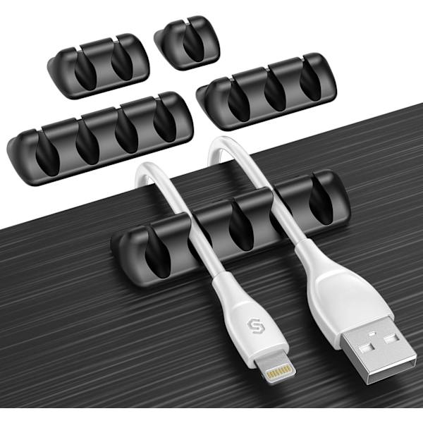 Kabelklips skrivebordsarrangør - Pakke med 5 - Kabelhåndtering, selvklebende silikonkabelbindere, skrivebordsledningsoppbevaring for lader/datamaskin/mus/hodetelefoner/telefon