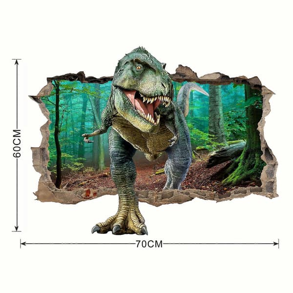 Skog Dinosaurie Väggdekaler 3D Djur Look Väggdekaler för Sovrum Väggdekor