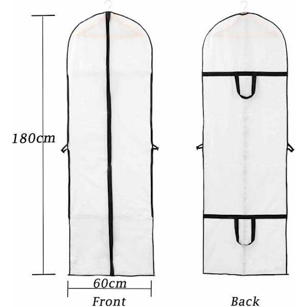 3 stk. Lange Brudekjoleovertræk 60x180cm Aftenkjoleovertræk til Brud og Brudepige Kjole Anti-Støv Vandafvisende Mølleresistent Fugtbestandig Foldbar og Bærbar