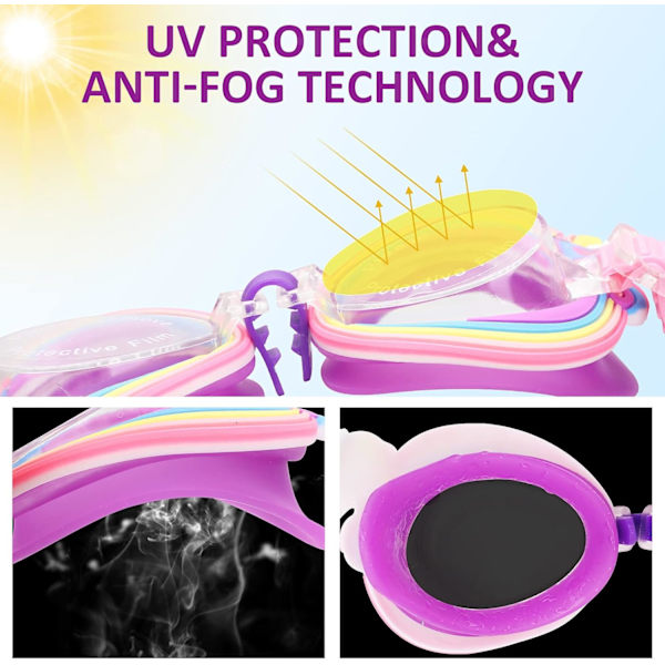 Børne Svømmebriller Sæt med 1 Par Anti-dug Ingen Lækage Anti-UV Svømmebriller Længde med Justerbar Næseklemme Børne Svømmebriller