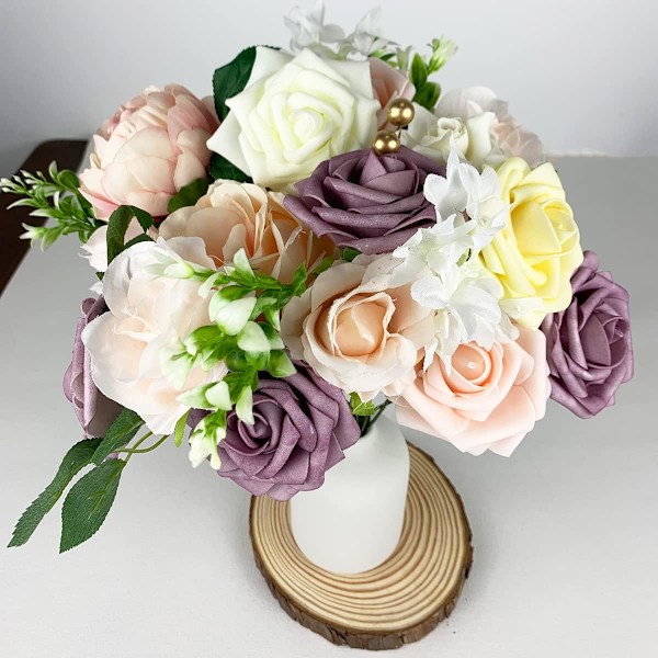 Kunstige Blomster, Silkeblomster til DIY Buketter, Midtpunkter, Buesammensætninger, Fest, Babyshower, Hjemmedekor (Lilla Rose Peony)