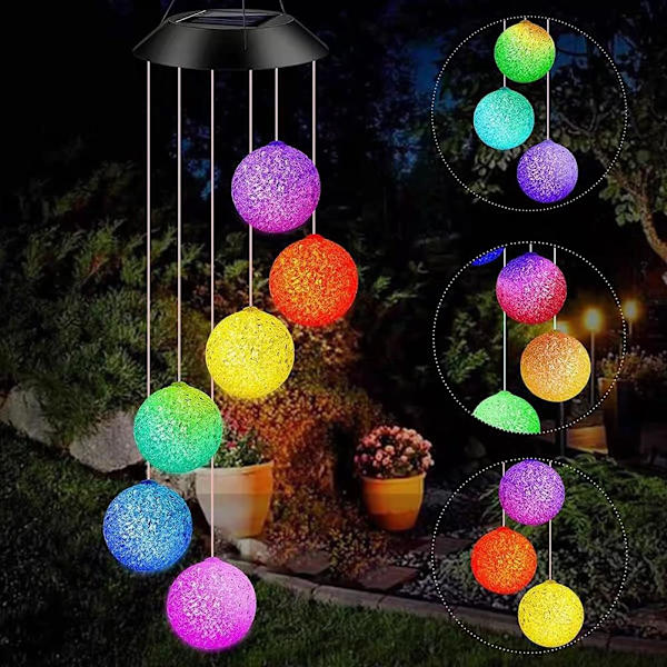 Fargeskiftende Spiral Solcelledrevet LED Vindklokker for Hage Romantisk Utendørs Dekorasjon for Patio, Hage med Krok Morsdaggave