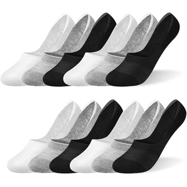 6 Par Usynlige Sokker Mesh Lave Sokker til Kvinder Mænd Usynlige Ankelsokker Åndbare Sokker med Anti-Slip Silikon, Sort, Hvid, Grå