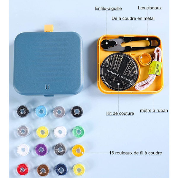 Sykit (Blå), 12,3*11*3,3cm, 21 tillbehör, bärbar symaskin och tråd, praktiska sytillbehör för hem, resor och nödsituationer, barn, Begi