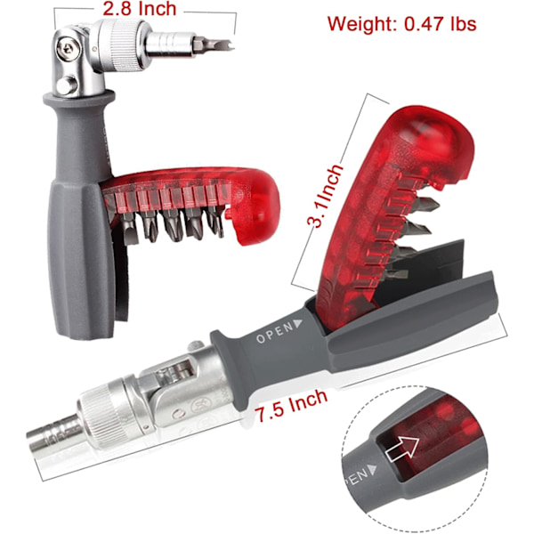 Hylsnyckelskruvmejsel med multimagnetisk bits, 10 i 1, liten fickminiskruvmejsel, lämplig för hem- och bilinteriörtillbehör, röd, 1 st