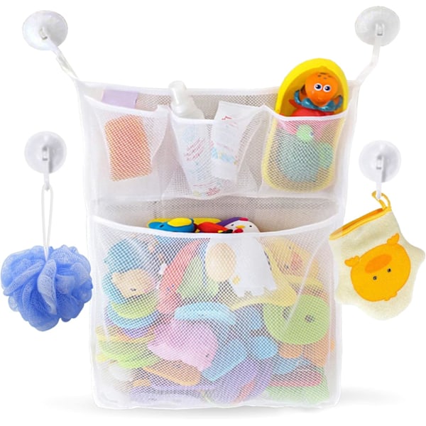 Badekar Bruse Badelegetøjs Opbevaringsnet - Baby Legetøjsnet + GRATIS 2 Robuste Klæbende Kroge