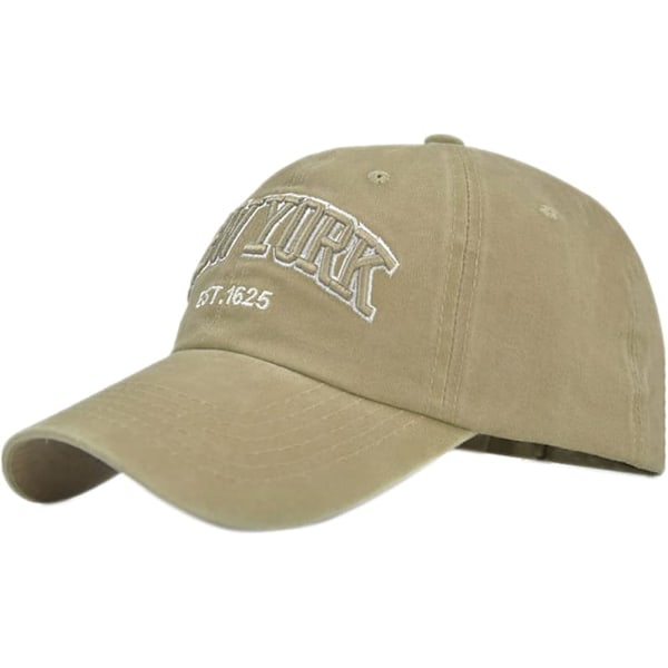 Basebollkeps för män Vintage Broderi New York Tvättad Denim Truckerkeps för kvinnor Bomulls Solhatt Justerbar Storlek Khakifärg