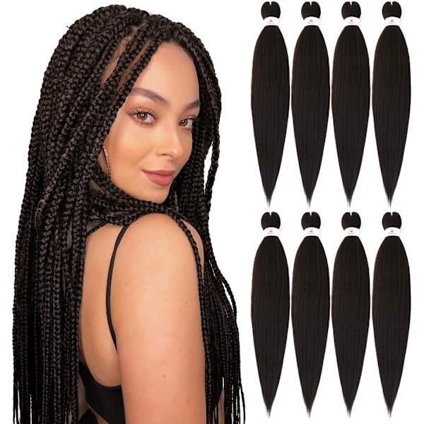 Forhåndsstrakte EZ Braid Flettehår, 8 Pakker - 26 Tommer EZ Braid Profesjonelt Hår Yaki Tekstur Syntetisk Hårforlengelser (8 Pakker - 26 Tommer)
