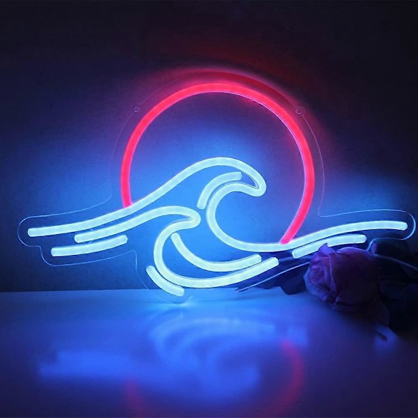 40 x 22 cm Solnedgång & Hav - Våg LED Neon Skylt för Cool Väggdekor för Vardagsrum, Pojk- och Flickrum, USB-driven