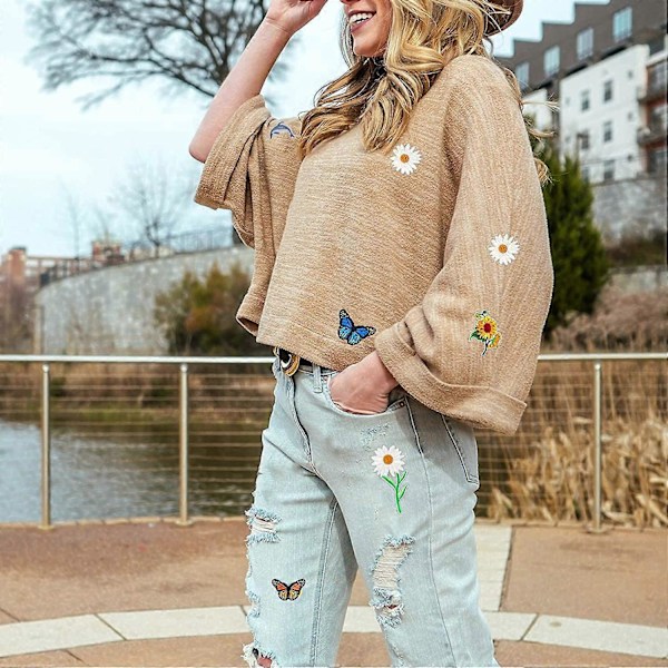 48 stk. Broderi Dekorative Strygemærker, DIY Sommerfugl Blomst Mærker Broderet Badge Sy-på Applikation Stryge-på Mærker til Tøj Jeans J