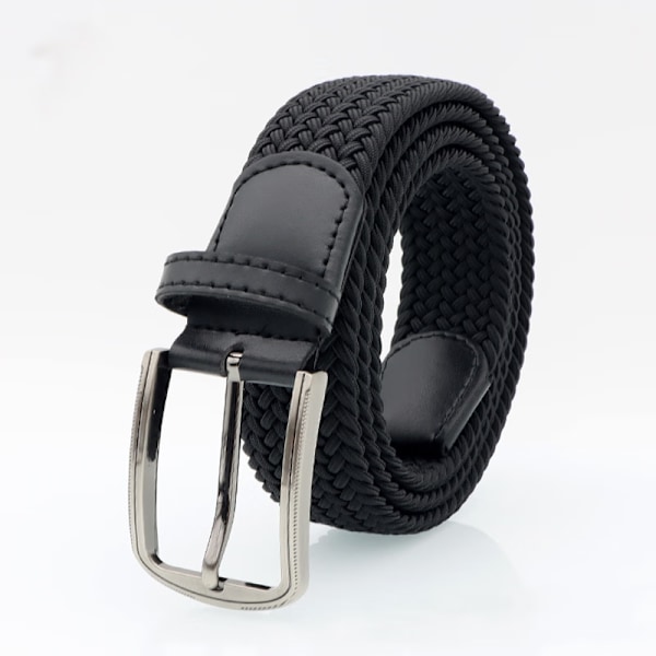 (Svart) unisex elastisk vävd bälte elastiskt tygbälte för män och kvinnor bredd 3,3 cm, spänne