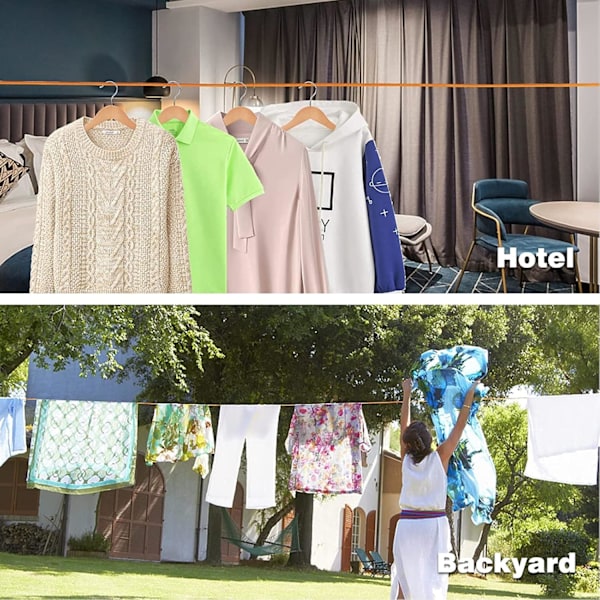 Retraktil klädstreck, 2 st resecamping torklinor 8M justerbar klädstreck med hängande ögla för balkong trädgård inomhus utomhus – orange