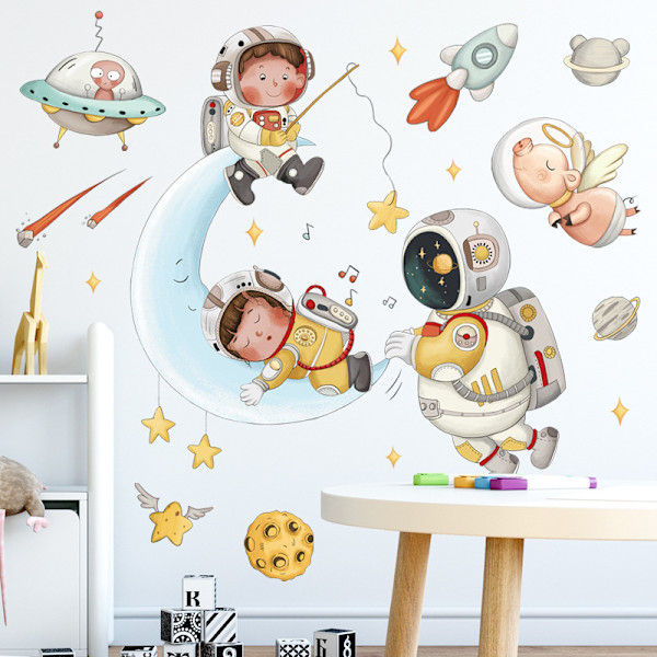 Kids Astronaut Wall Decals Rocket Astronaut Wall Decor Bedroom Children Baby Nursery Living Room