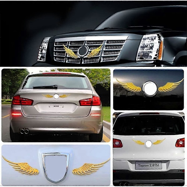3D Vingar Dekaler 1 Par Guld Metallic Auto Metall Dekal Biltillbehör