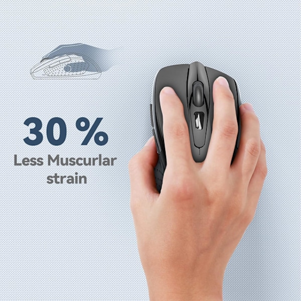 Trådløs Mus, 2.4G Optisk Mus 2600 DPI med 5 Justerbare Nivåer, Ergonomisk Mus for PC, Skrivebord/Bærbar - Svart