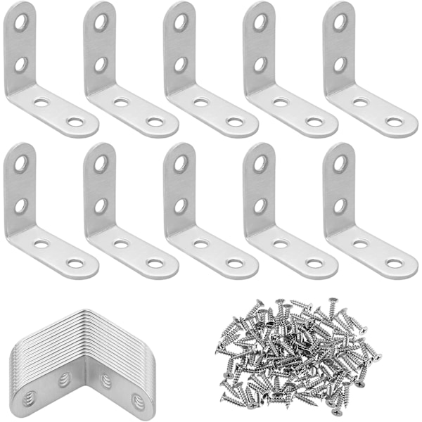 24 stk. Rustfrit Stål L-Formet Hjørnebeslag 90 Grader med 96 stk. Skruer til Træmøbler Fastgørelse (40mm x 40mm)