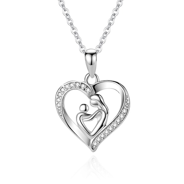 S925 silver mamma och son halsband kvinnor euro-amerikanska enkla kärleksform nyckelben kedja