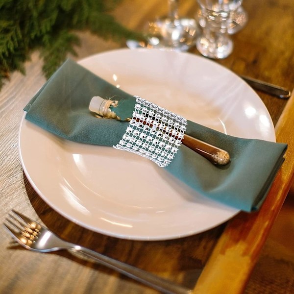 (Sølv, 50 stk) 50 stk Serviettringer Blanke Rhinestone Serviettringer Bryllup Serviettring