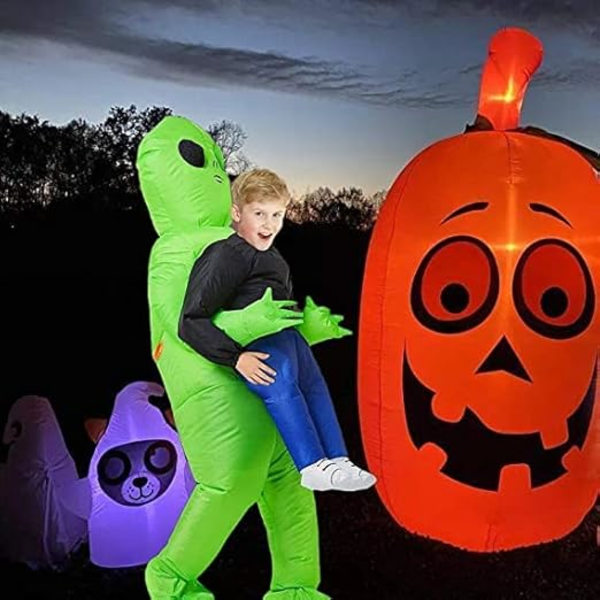 Uppblåsbar dräkt rolig uppblåsbar grön utklädnad för cosplay, halloweenfest karnevaldräkter
