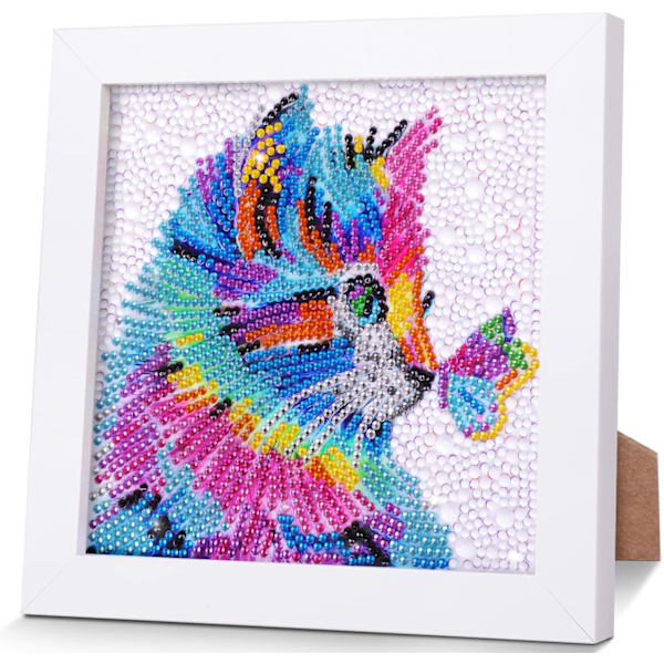 Diamantmålning Barn Katt, 18 x 18 cm 5D DIY Diamantbroderi Komplett Kit med Träram, Diamantmålning för Barn Flickor Vuxna Diamantmålning