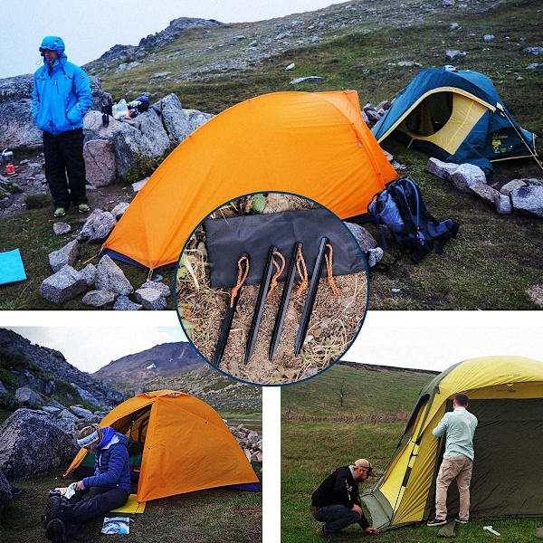 8 stk. Teltspænder, 18 cm Metalspænder, Jordspænder til Telte, Aluminium Teltspænder til Hårde Gulve, Sorte Teltspænder, Sandspænder til Camping