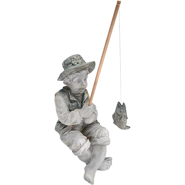 Design Frédéric den lille fiskeren fra Avignon fiskerstatue for hage, 14 cm, polyresin, to steinfarger