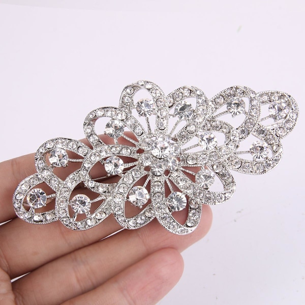 Krystall 4 tommers Filigran Lace Bryllup Fest Broche Nål Transparent Full DIAMANT KRYSTALL broche pin brudesmykker