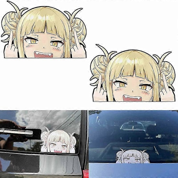2 st 14 cm Tecknad Anime Bilklistermärke för Himiko Toga My Hero Academia Peeker Peek Anime Vinyl Klistermärken JDM Fönster Bagagelucka Stötfångare Dekal