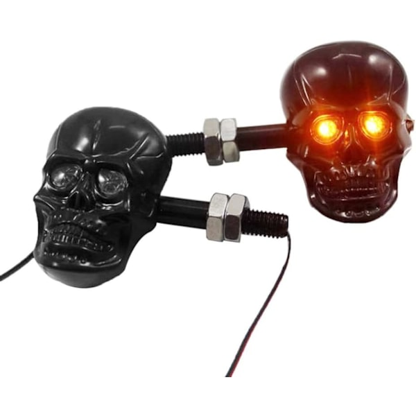 (svart-67*47mm, M10mm) 2 stk. punk hodeskalleform LED blinklys for de fleste motorsykler, tilpasset ombyggingstilbehør for 12V motorsykler