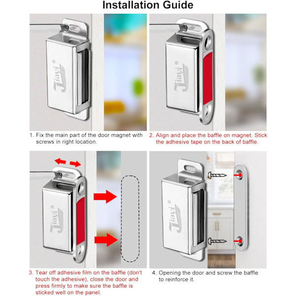 Sterk Skapdørsmagnet 40 kg 4 stk Magnetisk Møbellås Kraftig Dørsmagnet Rustfritt Stål Skapmagnet for Robust Garderobe for Skuffe
