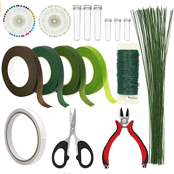 17 PCS Floral Arrangement Tool Kit,4 Style Tape Strap Wrap,1 Style Floral Wire,2 Style Scissors and Head Pins for DIY Wedding Bouquet