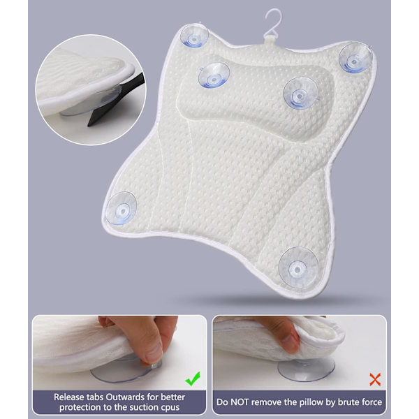 Badkarskudde (44*42*6cm), Badkudde Ergonomisk 4D Air Mesh-teknik och 6 sugkoppar Huvudstödfunktion, Lämplig för badkar, varma spa a