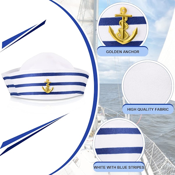 Sjömanshatt Yachtkaptenshatt Blå Vit Sjömanshatt för Maskeradtillbehör (Enkel Stil)