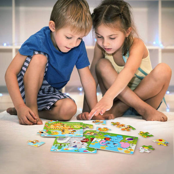 2-5 år, 6x9 bitar träpussel, barns leksaker 2 3 4 5 år, pedagogiska spel, djur pussel interlocking pussel lärande spel för småbarn