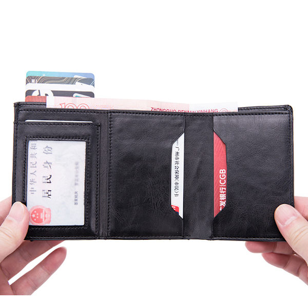 Herrplånbok i äkta läder med fack för mynt och sedlar & Anti-Piracy Bank Card Holder för små herrplånböcker Kortfodral RFID