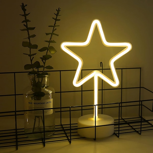 Stjernelys LED Neon Skilte Lys med Base Natlys LED Neon Lys Batteri USB Drift Natlys Dekoration til Jul, Fødselsdag, Stue