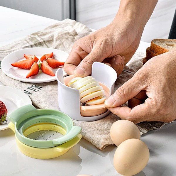 Vit 3 i 1 Rostfritt Stål Äggskärare - Lämplig för att skära kokta ägg (10,5*5,5 cm), jordgubbar, kiwi