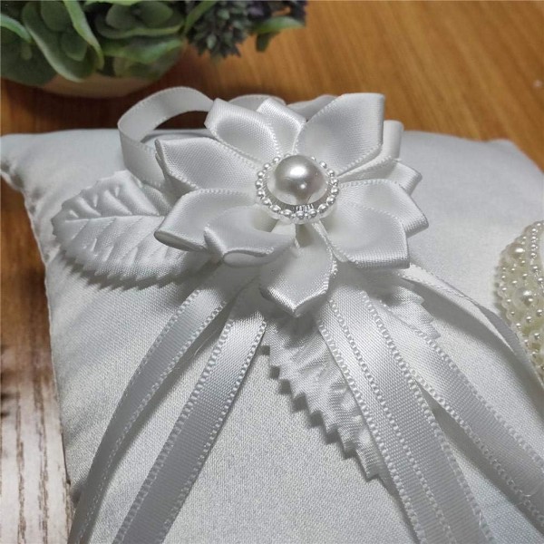 Bryllupsringpute, Rustikk Ringbærerpute - Bryllupsutstyr, Hvit Romantisk Bryllupsrose Ringboks Rose Hjerte Favør Bryllupsringpute 20*20cm